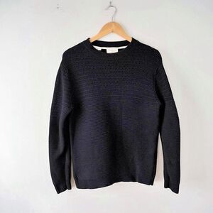 Selected Homme Black Knit Organic Cotton Preppy Mens Minimalist Crewneck Sweater